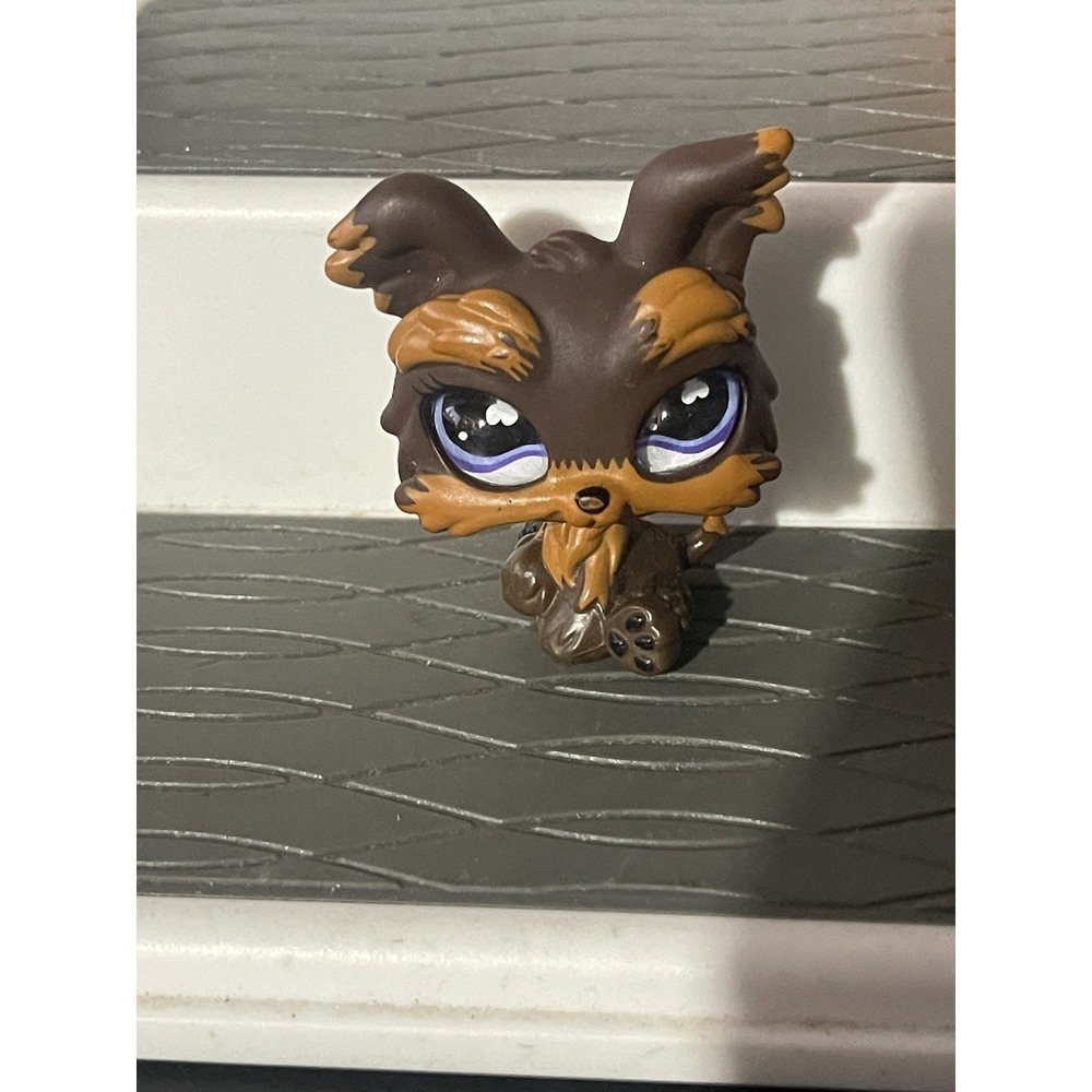 Littlest Pet Shop Brown Yorkie 509 Purple Glass Eyes Clover LPS Dog Yorkshire